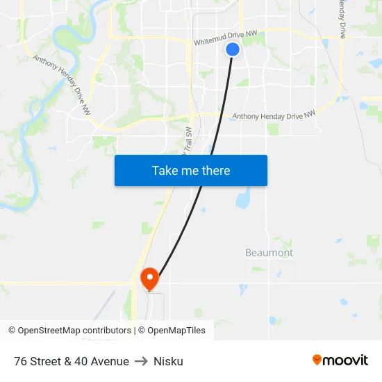 76 Street & 40 Avenue to Nisku map