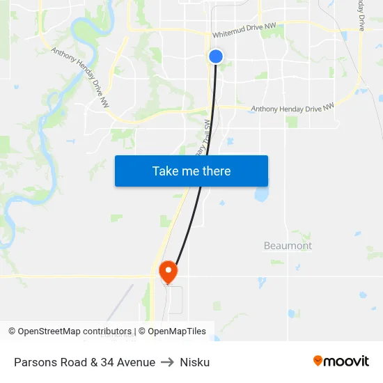 Parsons Road & 34 Avenue to Nisku map