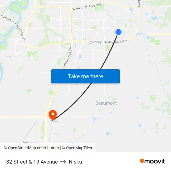 32 Street & 19 Avenue to Nisku map