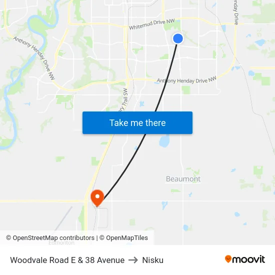 Woodvale Road E & 38 Avenue to Nisku map
