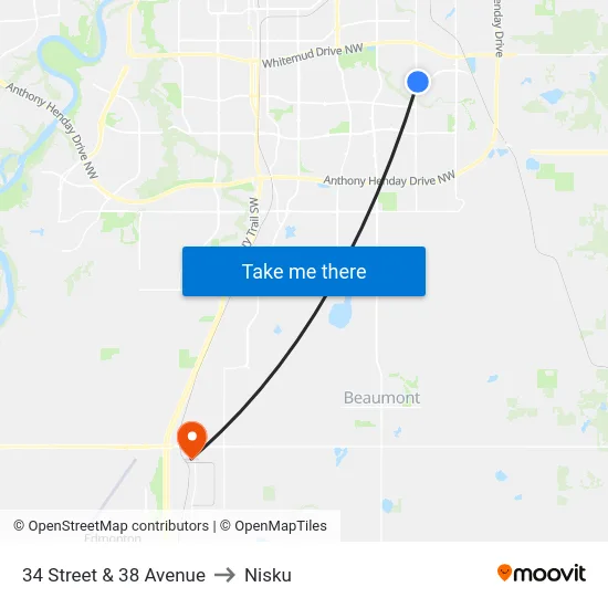 34 Street & 38 Avenue to Nisku map
