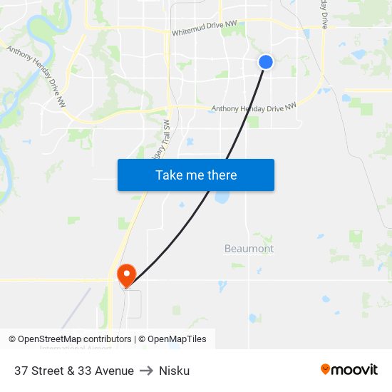 37 Street & 33 Avenue to Nisku map