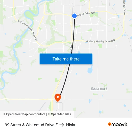 99 Street & Whitemud Drive E to Nisku map