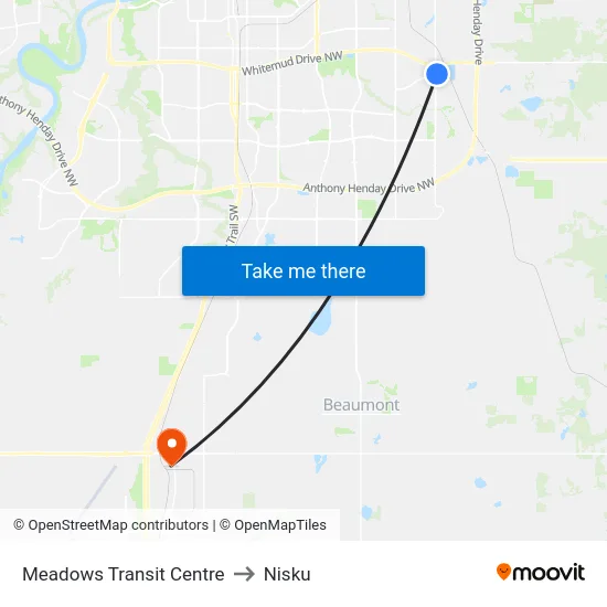 Meadows Transit Centre to Nisku map