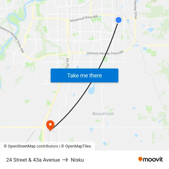 24 Street & 43a Avenue to Nisku map