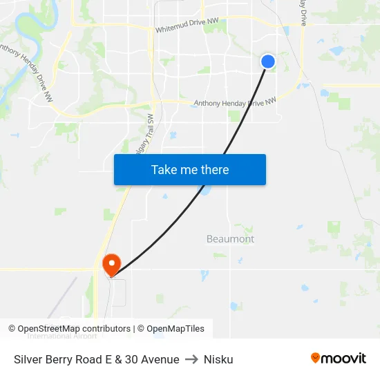 Silver Berry Road E & 30 Avenue to Nisku map