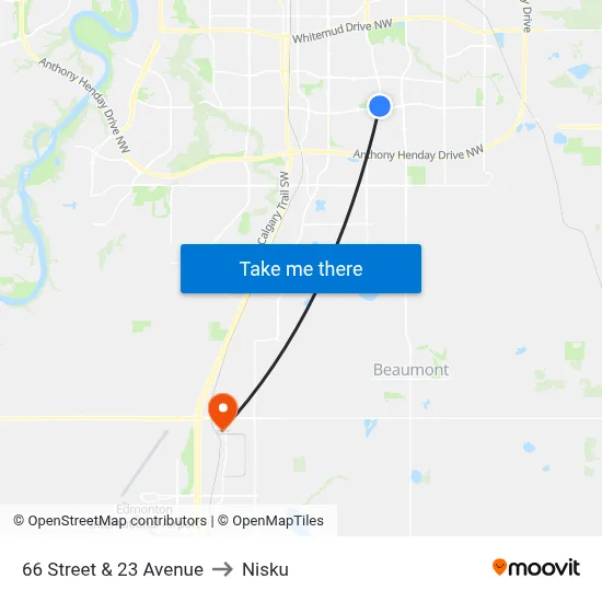 66 Street & 23 Avenue to Nisku map