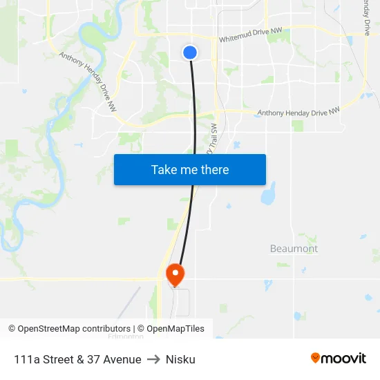 111a Street & 37 Avenue to Nisku map