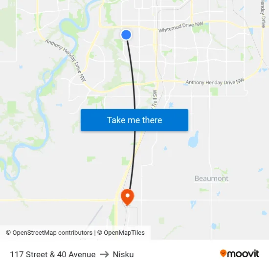 117 Street & 40 Avenue to Nisku map