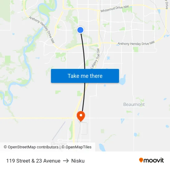 119 Street & 23 Avenue to Nisku map
