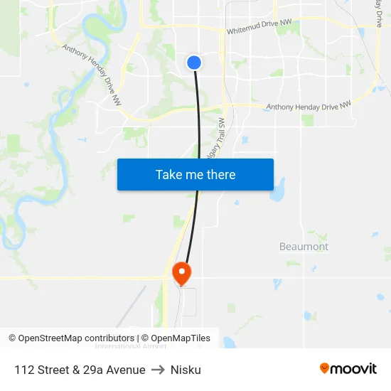 112 Street & 29a Avenue to Nisku map