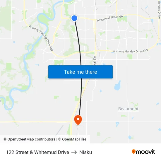 122 Street & Whitemud Drive to Nisku map