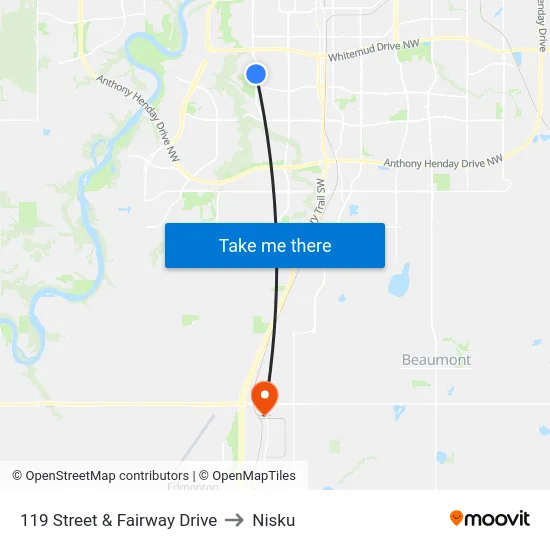 119 Street & Fairway Drive to Nisku map