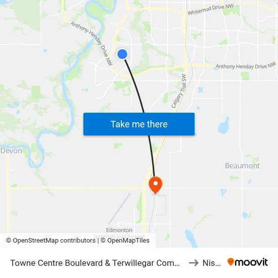 Towne Centre Boulevard & Terwillegar Common to Nisku map