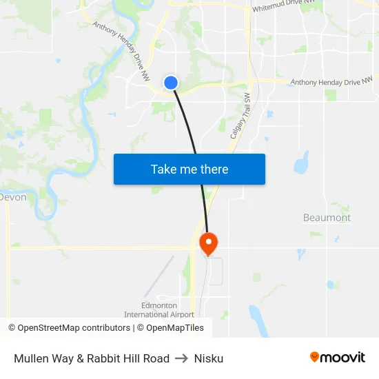 Mullen Way & Rabbit Hill Road to Nisku map