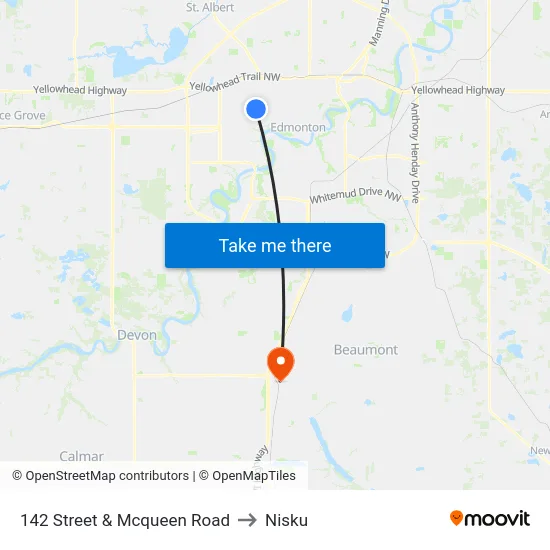 142 Street & Mcqueen Road to Nisku map