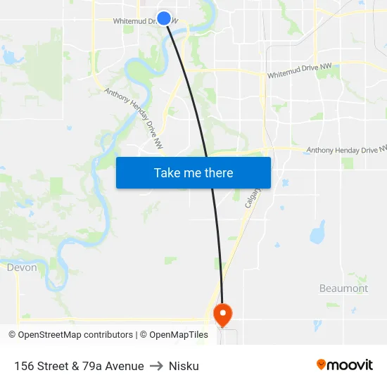 156 Street & 79a Avenue to Nisku map