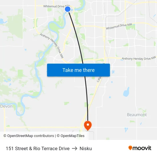 151 Street & Rio Terrace Drive to Nisku map