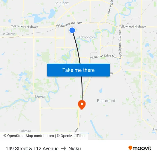 149 Street & 112 Avenue to Nisku map