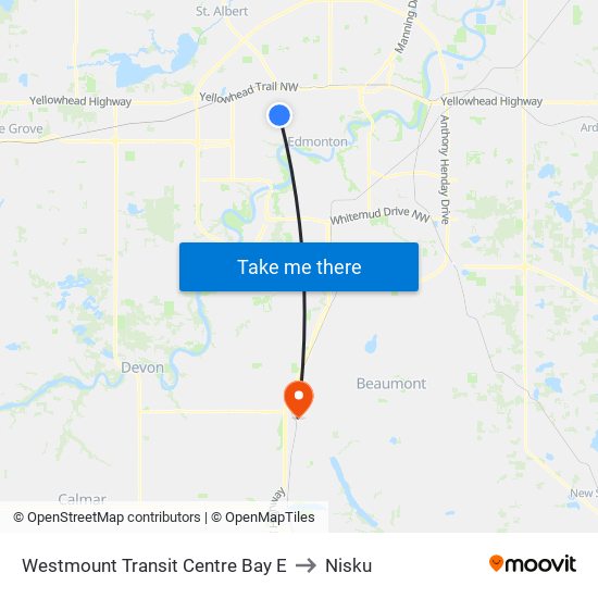 Westmount Transit Centre Bay E to Nisku map