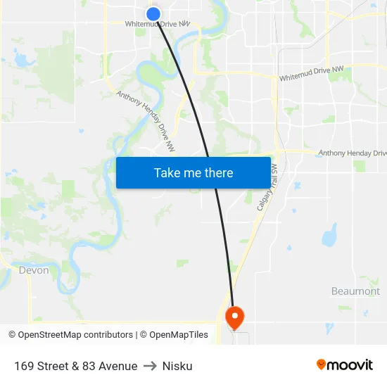169 Street & 83 Avenue to Nisku map