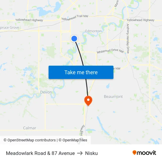 Meadowlark Road & 87 Avenue to Nisku map