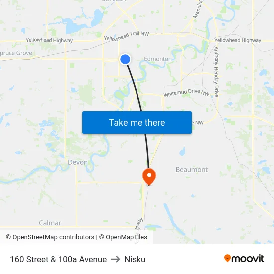 160 Street & 100a Avenue to Nisku map