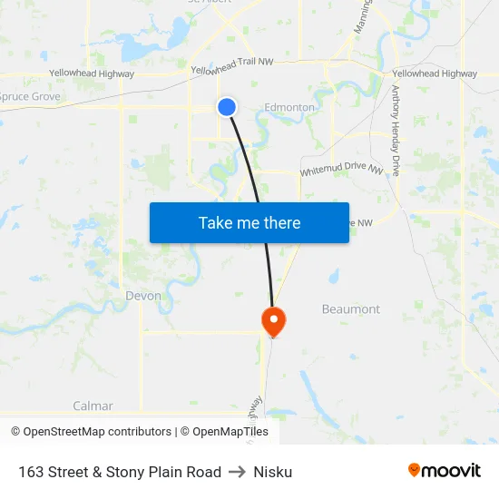 163 Street & Stony Plain Road to Nisku map