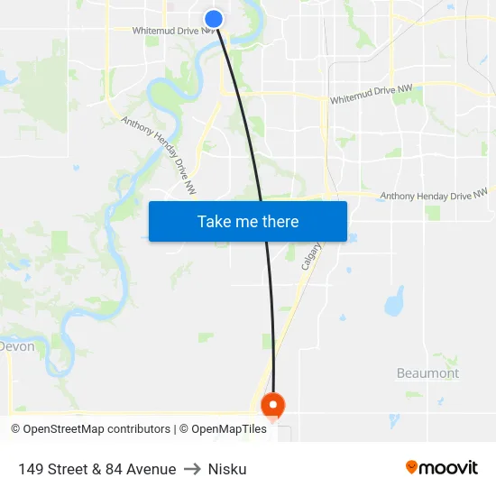 149 Street & 84 Avenue to Nisku map