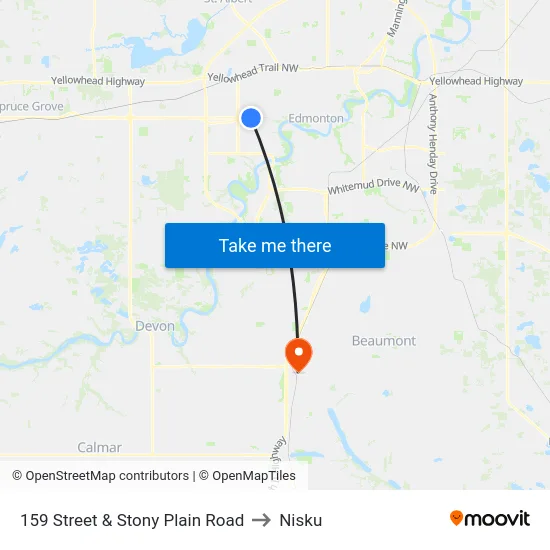159 Street & Stony Plain Road to Nisku map