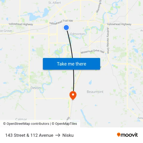 143 Street & 112 Avenue to Nisku map