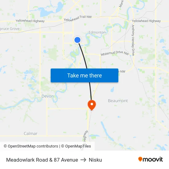 Meadowlark Road & 87 Avenue to Nisku map