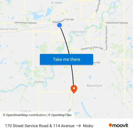 170 Street Service Road & 114 Avenue to Nisku map