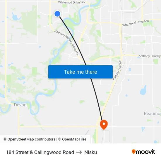 184 Street & Callingwood Road to Nisku map