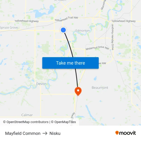 Mayfield Common to Nisku map