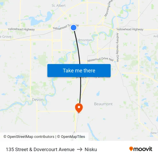 135 Street & Dovercourt Avenue to Nisku map