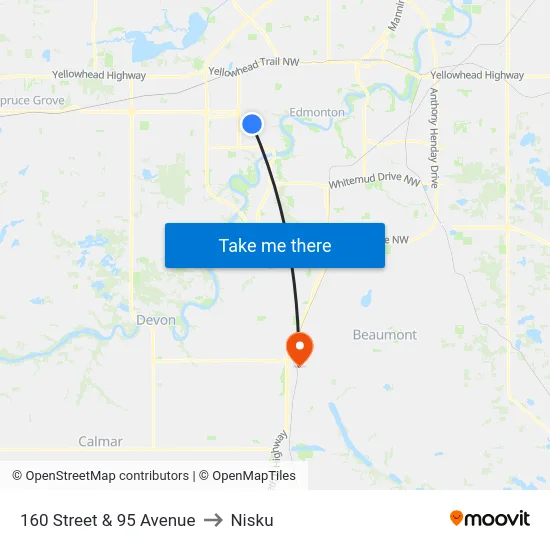160 Street & 95 Avenue to Nisku map