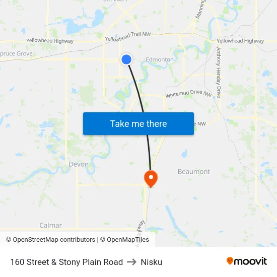 160 Street & Stony Plain Road to Nisku map
