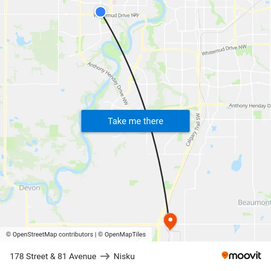 178 Street & 81 Avenue to Nisku map