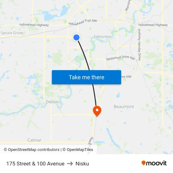 175 Street & 100 Avenue to Nisku map