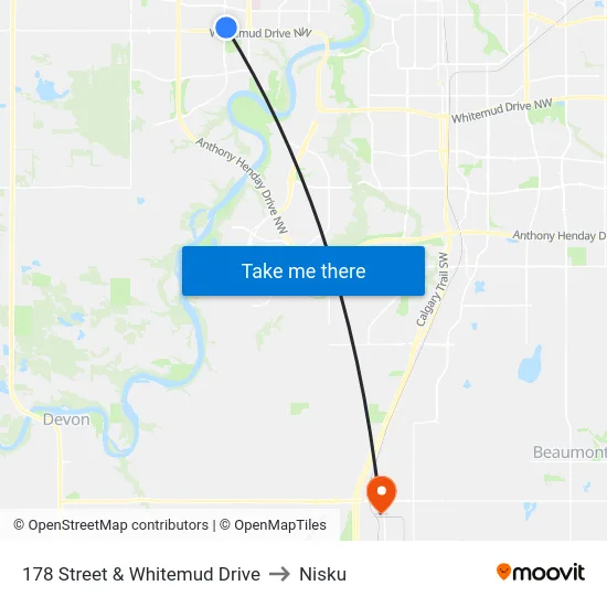 178 Street & Whitemud Drive to Nisku map