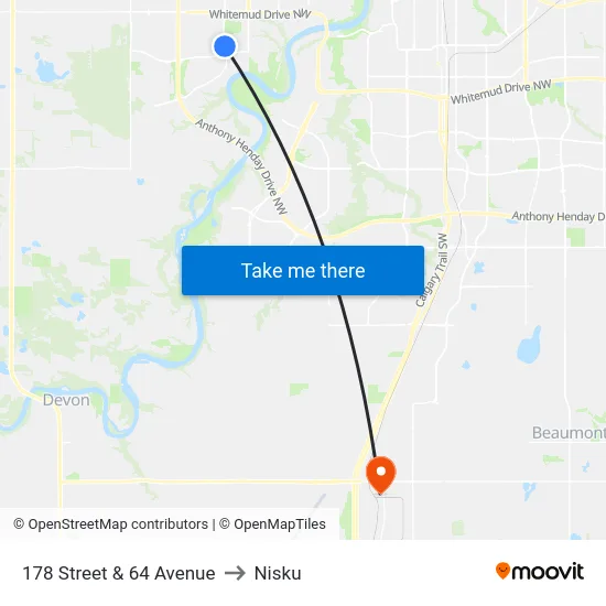 178 Street & 64 Avenue to Nisku map