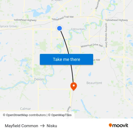 Mayfield Common to Nisku map