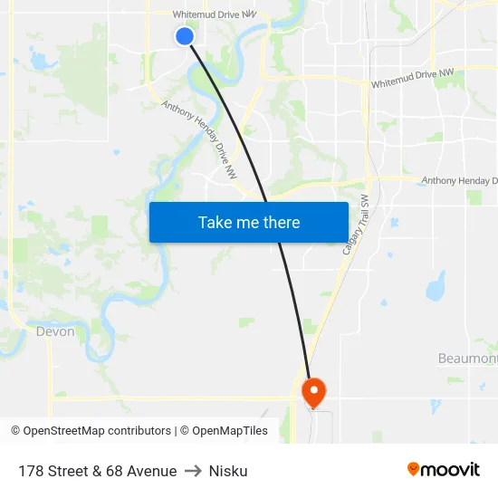 178 Street & 68 Avenue to Nisku map