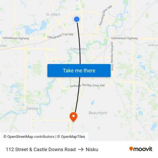 112 Street & Castle Downs Road to Nisku map