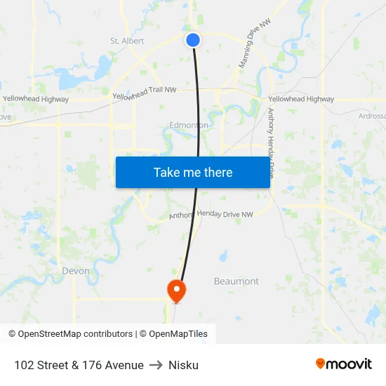 102 Street & 176 Avenue to Nisku map