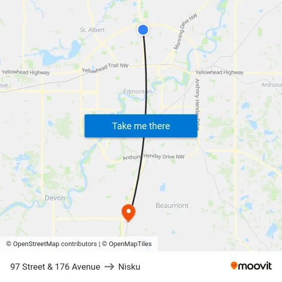 97 Street & 176 Avenue to Nisku map