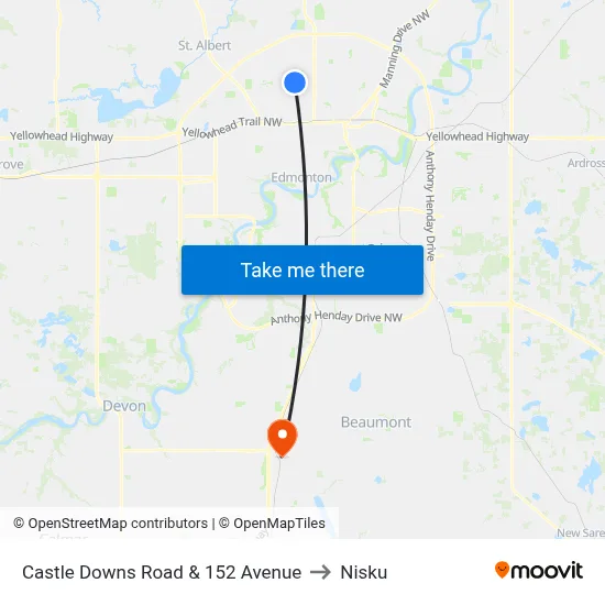 Castle Downs Road & 152 Avenue to Nisku map