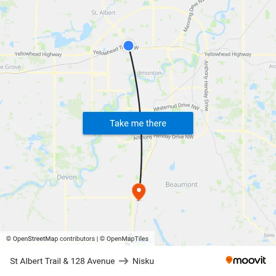 St Albert Trail & 128 Avenue to Nisku map
