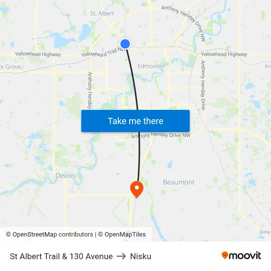 St Albert Trail & 130 Avenue to Nisku map